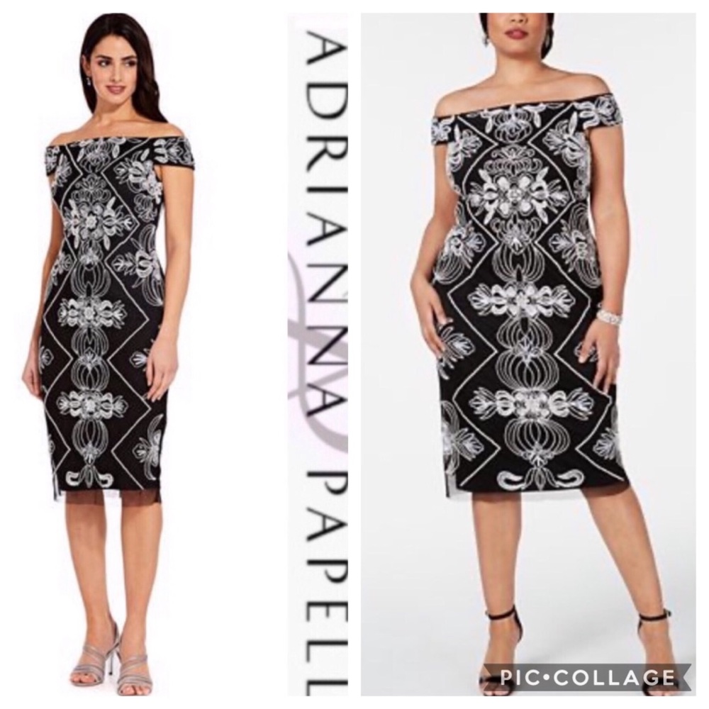 Adrianna Papell fully beaded off shoulder gown - Picture 2 of 4